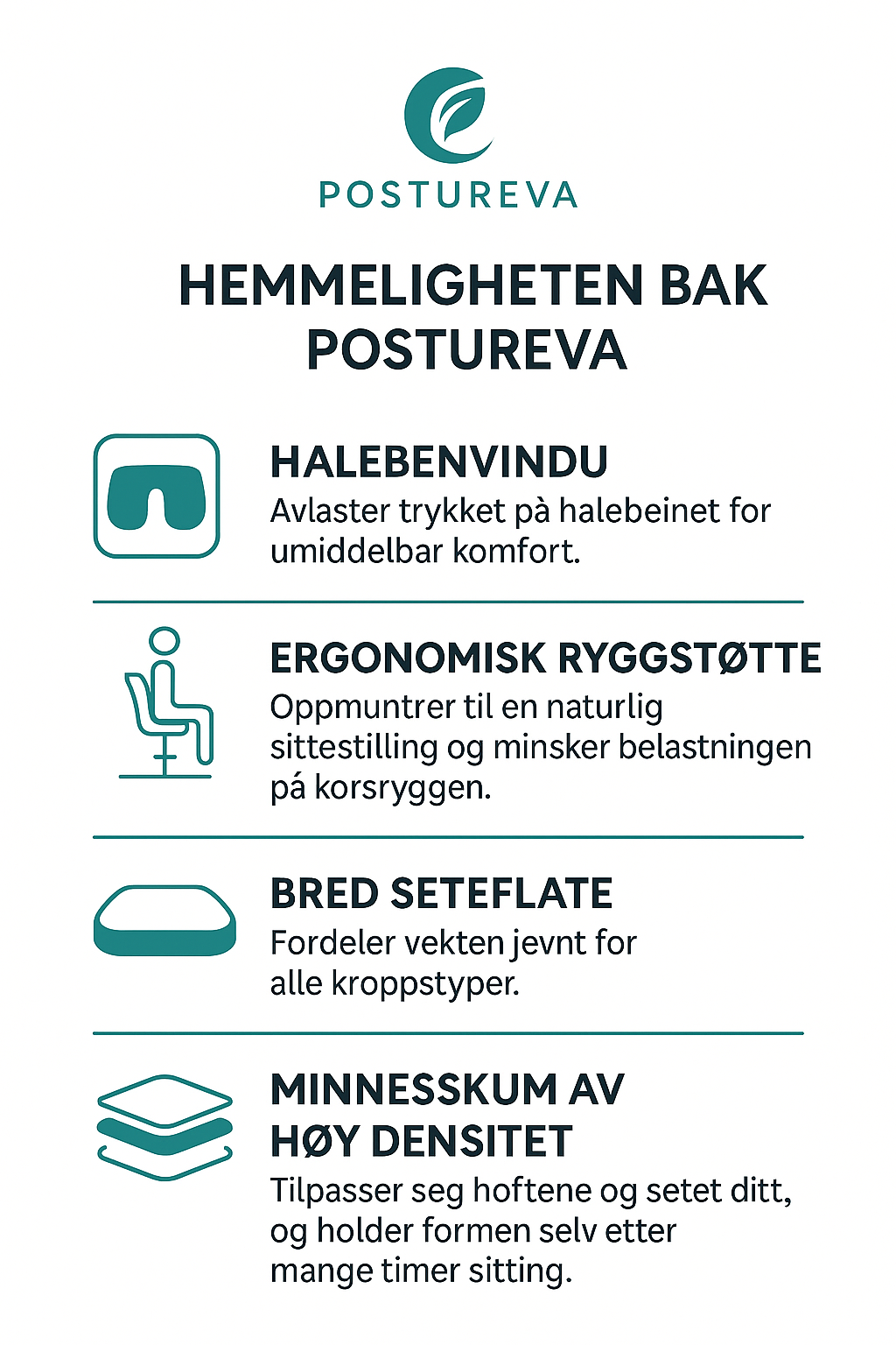 Postureva Ergonomisk Sittepute for Bedre Holdning